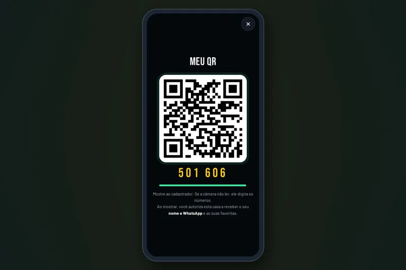 Tela Meu QR do app do cantor, lida pelo cadastrador para entrar na fila