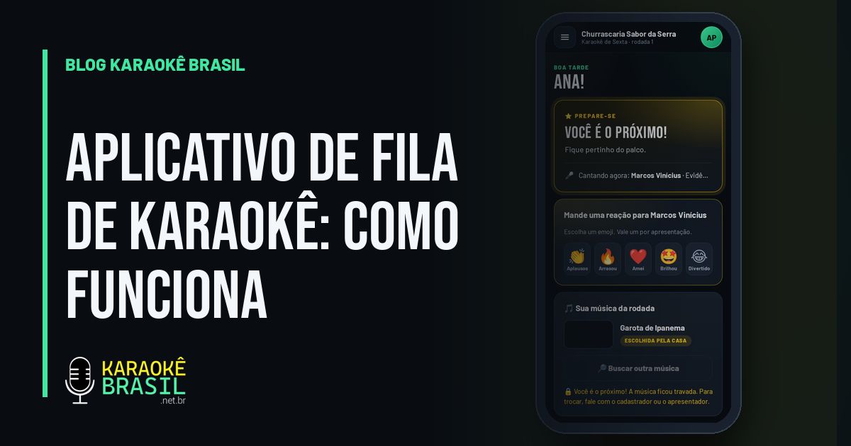 App do cantor no celular avisando que ele é o próximo da fila do karaokê
