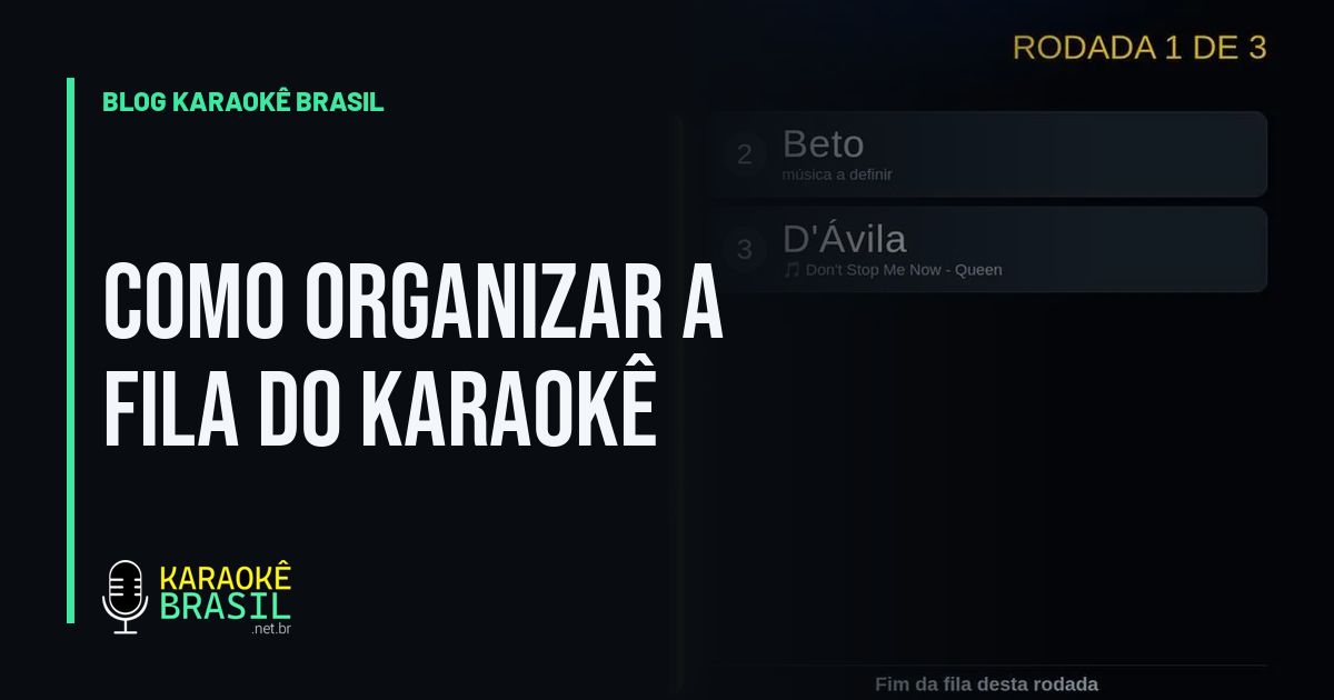 Painel do sistema de karaokê com a fila da rodada organizada por ordem de chegada