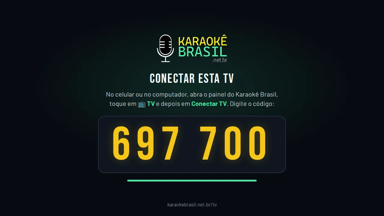 Smart TV mostrando o código de 6 números para ligar a tela do karaokê sem computador