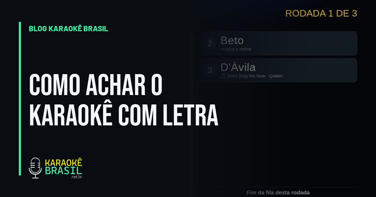 TV mostrando um vídeo de karaokê com a letra da música destacada na parte de baixo da tela