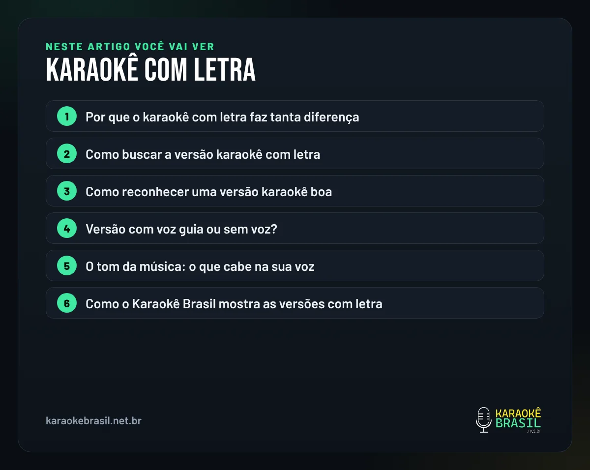 Resumo visual: o que você vai ver neste artigo sobre karaokê com letra
