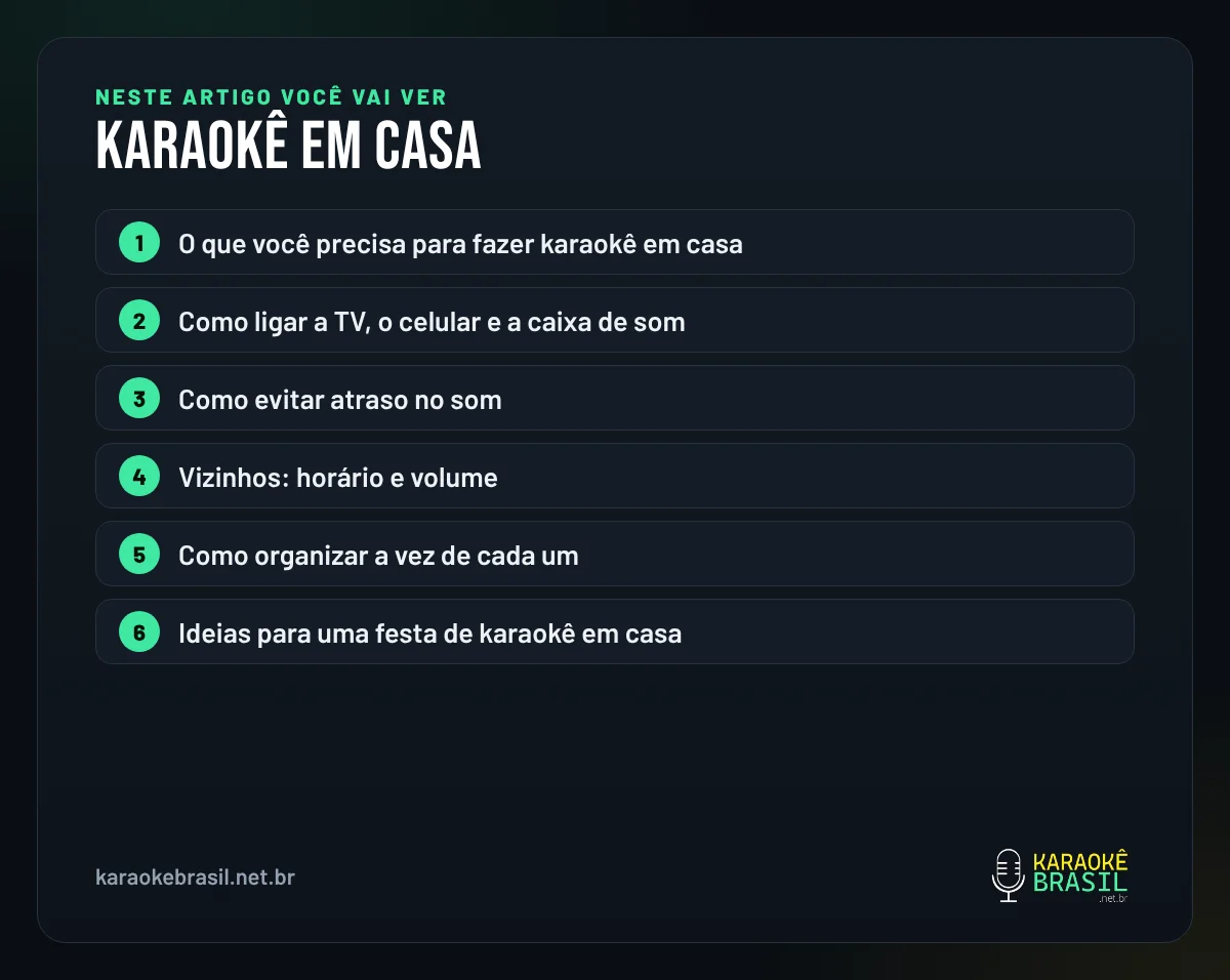 Resumo visual: o que você vai ver neste artigo sobre karaokê em casa