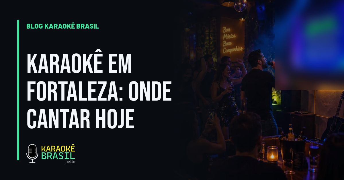 Karaokê em casa cheia, cantor no palco e a letra da música na TV
