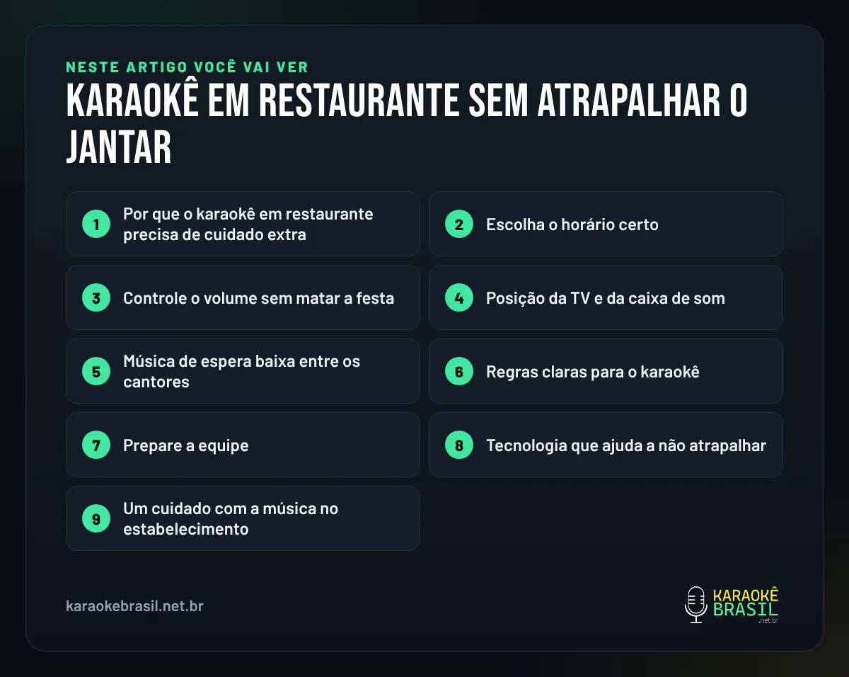 Resumo visual: o que você vai ver neste artigo sobre karaokê em restaurante