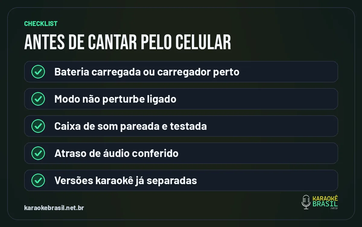 Checklist do que preparar antes de cantar karaokê no celular