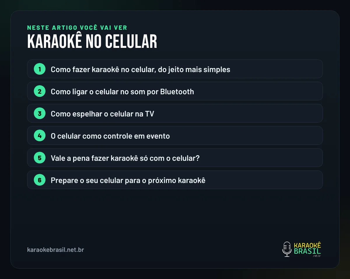 Resumo visual: o que você vai ver neste artigo sobre karaokê no celular