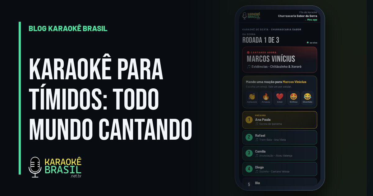 Fila do karaokê no celular com quem está cantando e os botões de emoji para aplaudir