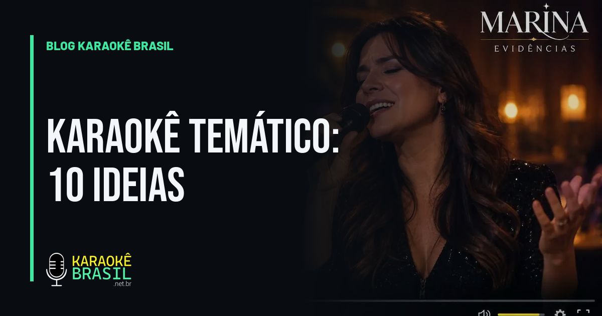 TV do karaokê temático com a letra da música na tela e a fila de cantores ao lado