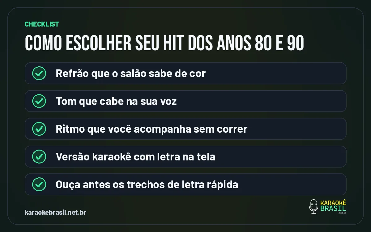 Checklist para escolher uma música dos anos 80 e 90 no karaokê