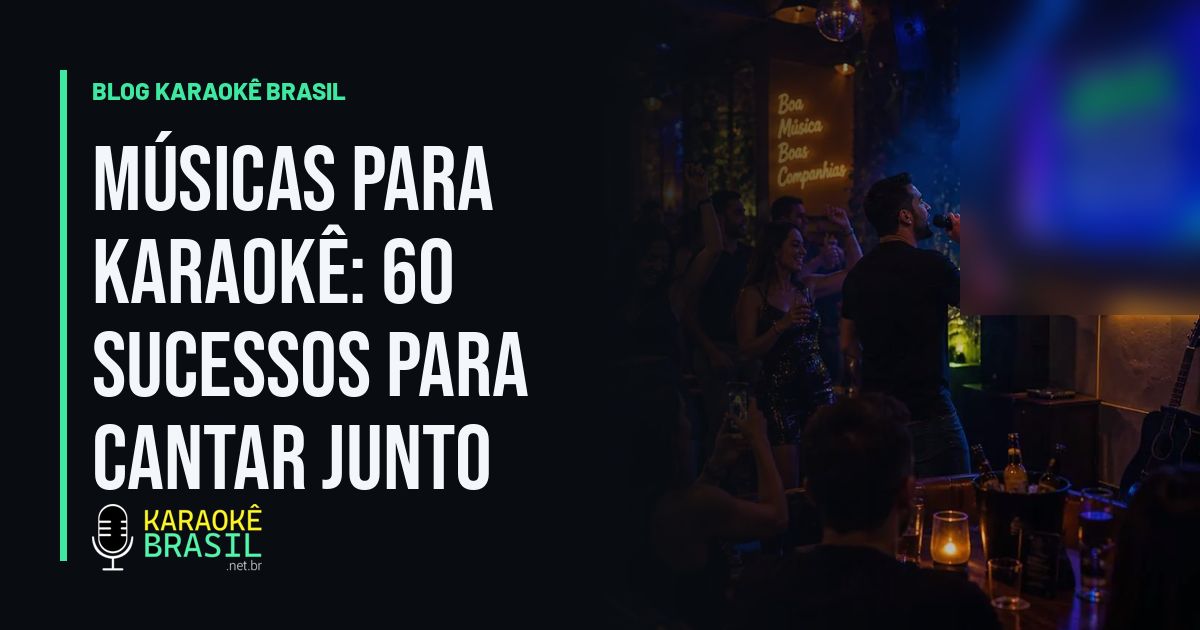 Cantor no palco com o microfone e a letra da música na TV do karaokê