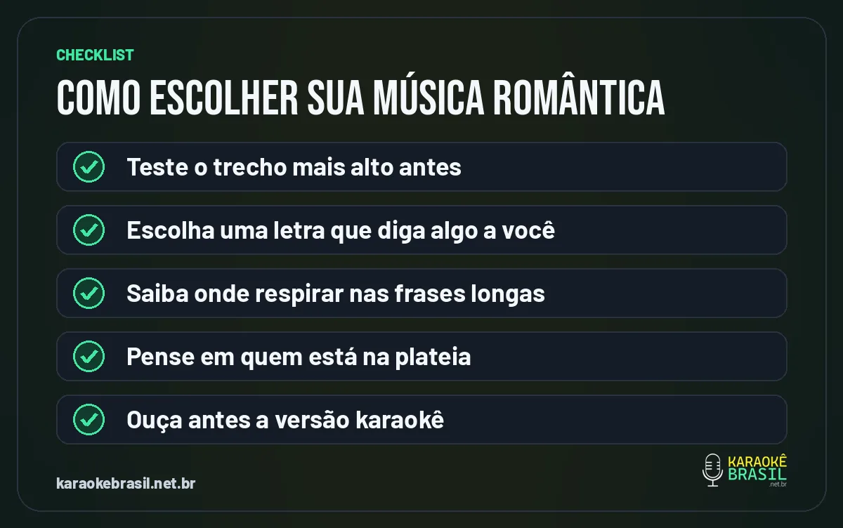 Checklist para escolher uma música romântica no karaokê