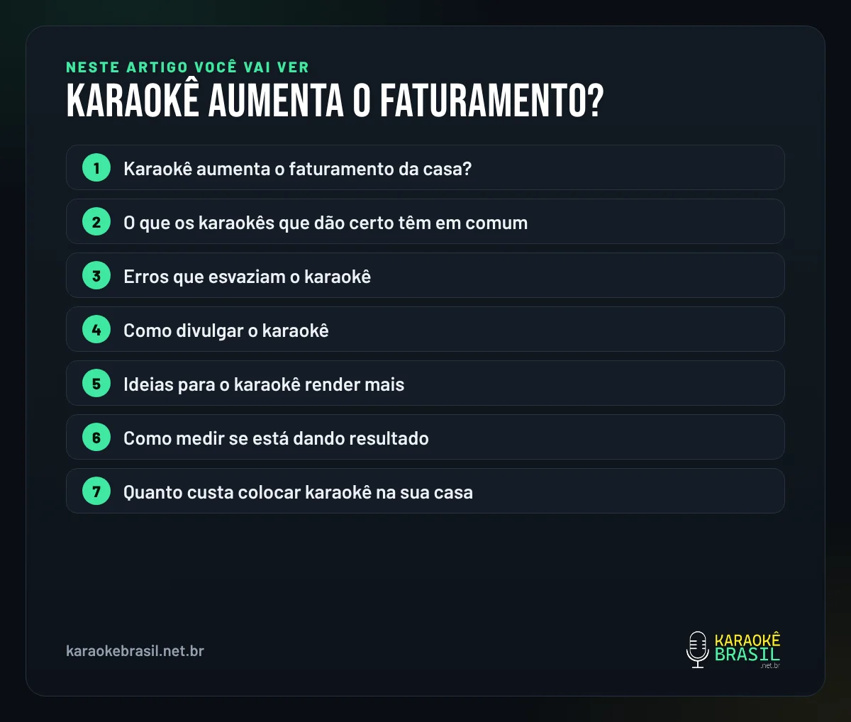 Resumo visual: o que você vai ver neste artigo sobre karaokê aumenta o faturamento