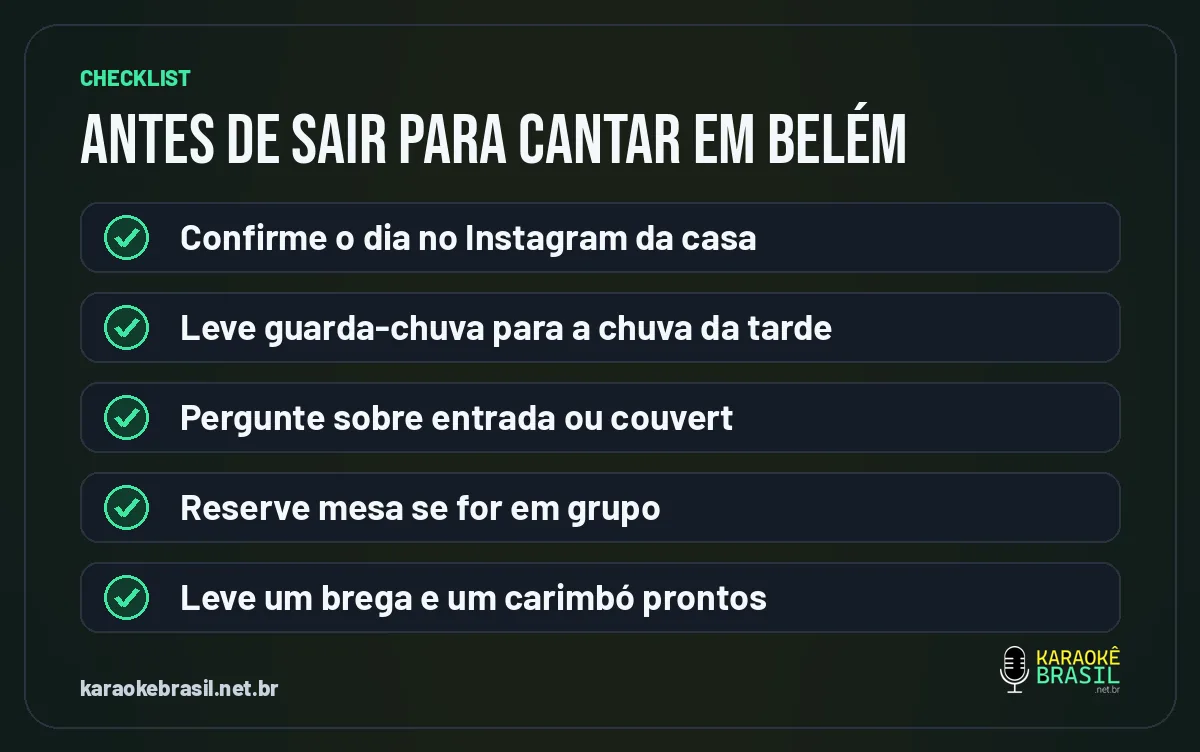 Checklist antes de sair para cantar karaokê em Belém