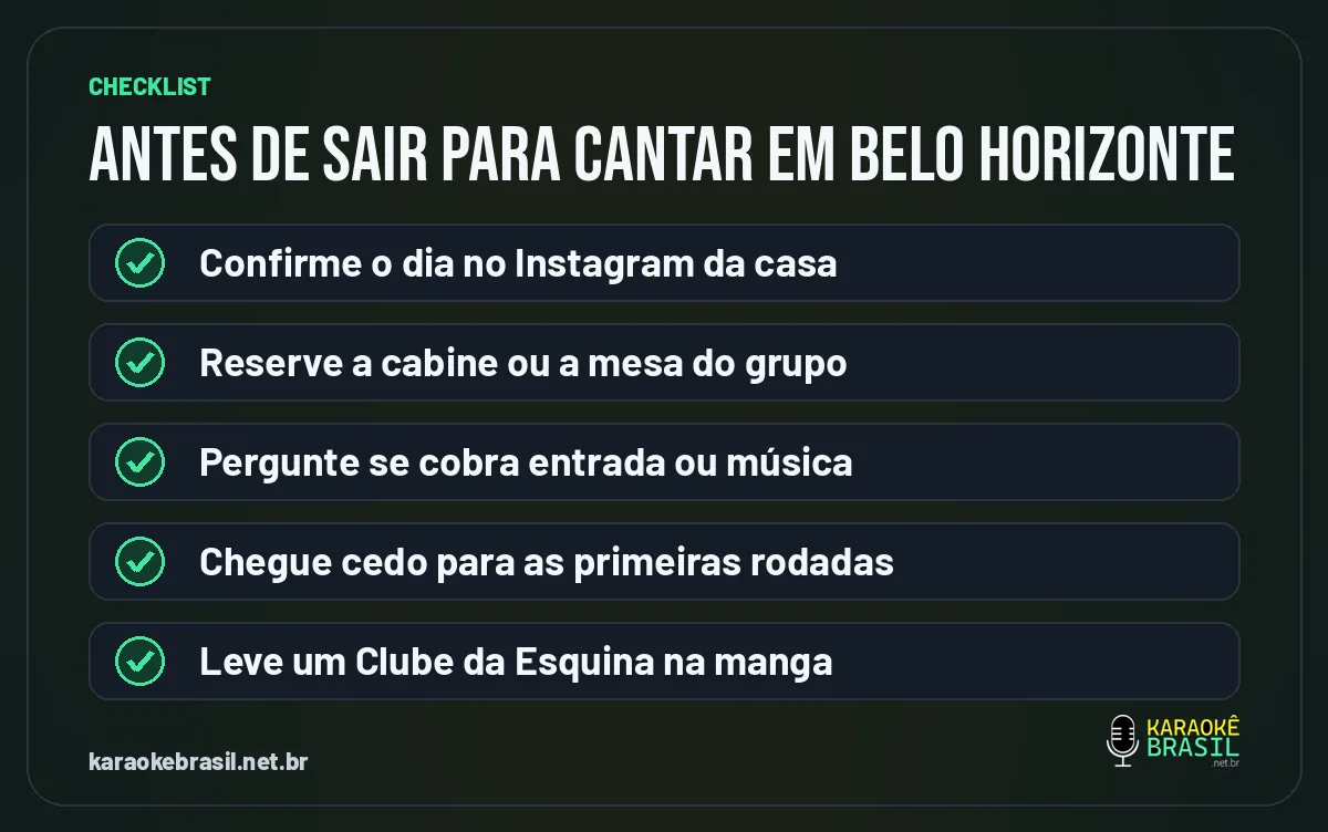 Checklist antes de sair para cantar karaokê em Belo Horizonte