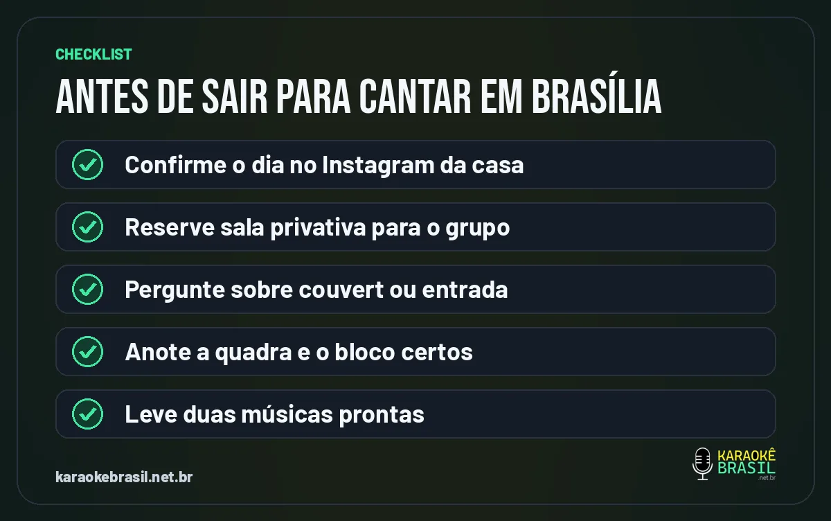Checklist antes de sair para cantar karaokê em Brasília
