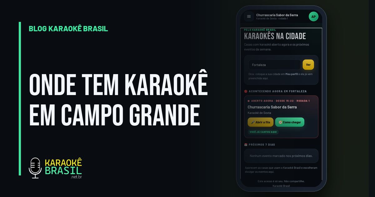 App do cantor mostrando os karaokês abertos na cidade