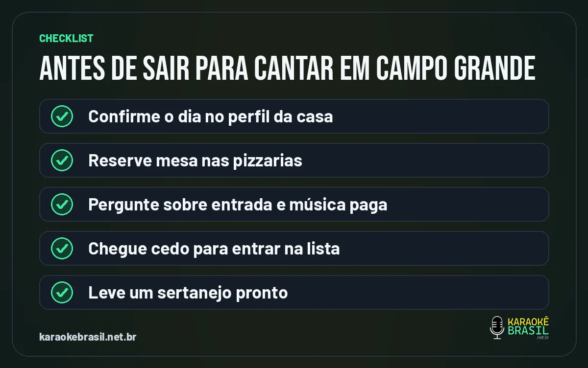 Checklist antes de sair para cantar karaokê em Campo Grande