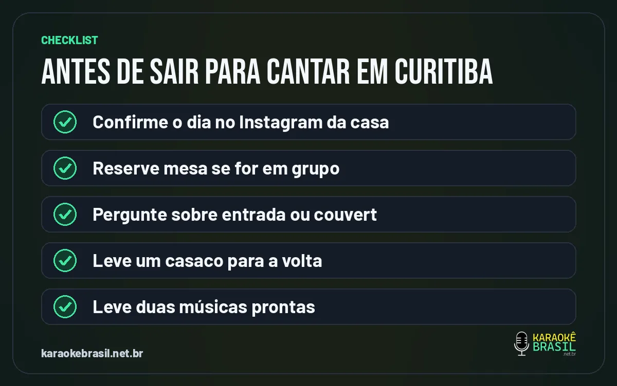Checklist antes de sair para cantar karaokê em Curitiba