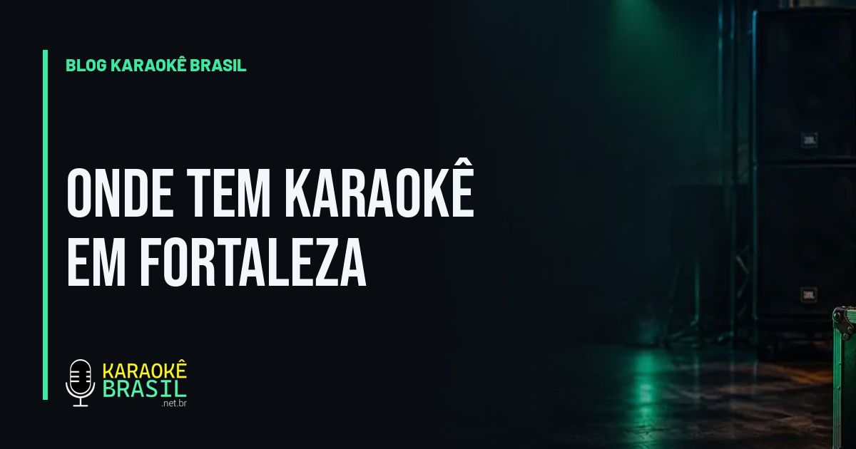 Palco de karaokê pronto, com caixas de som e luz verde, esperando o primeiro cantor