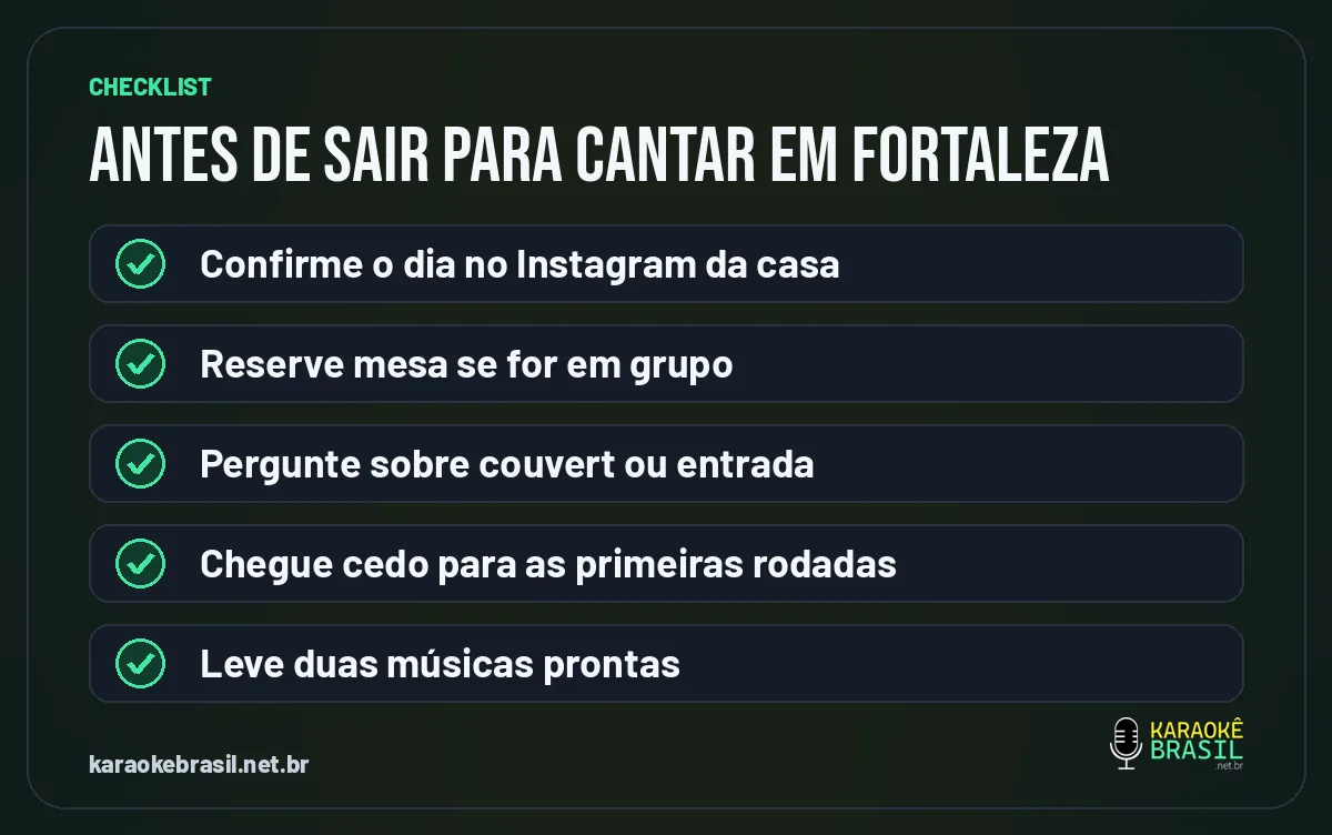 Checklist antes de sair para cantar karaokê em Fortaleza