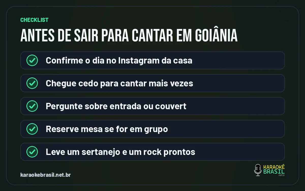 Checklist antes de sair para cantar karaokê em Goiânia