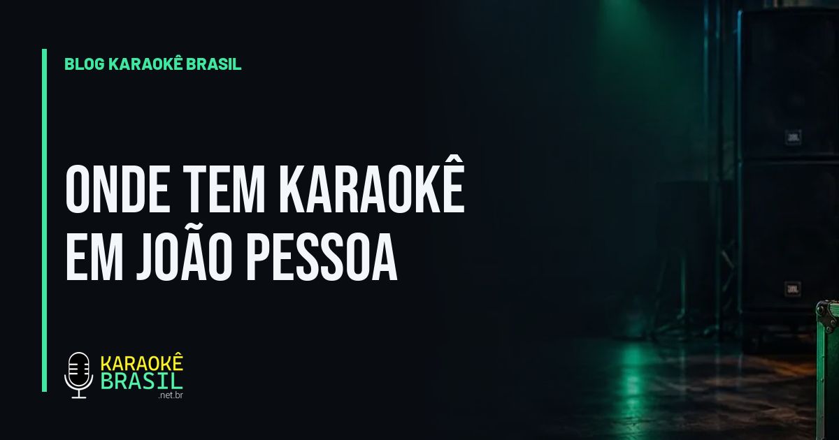 Palco de karaokê pronto, com caixas de som e luz verde, esperando o primeiro cantor
