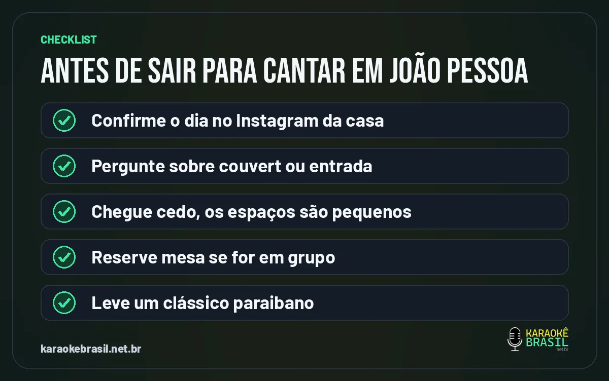 Checklist antes de sair para cantar karaokê em João Pessoa