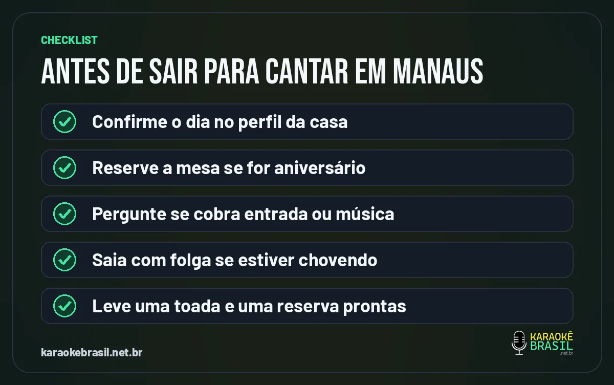 Checklist antes de sair para cantar karaokê em Manaus