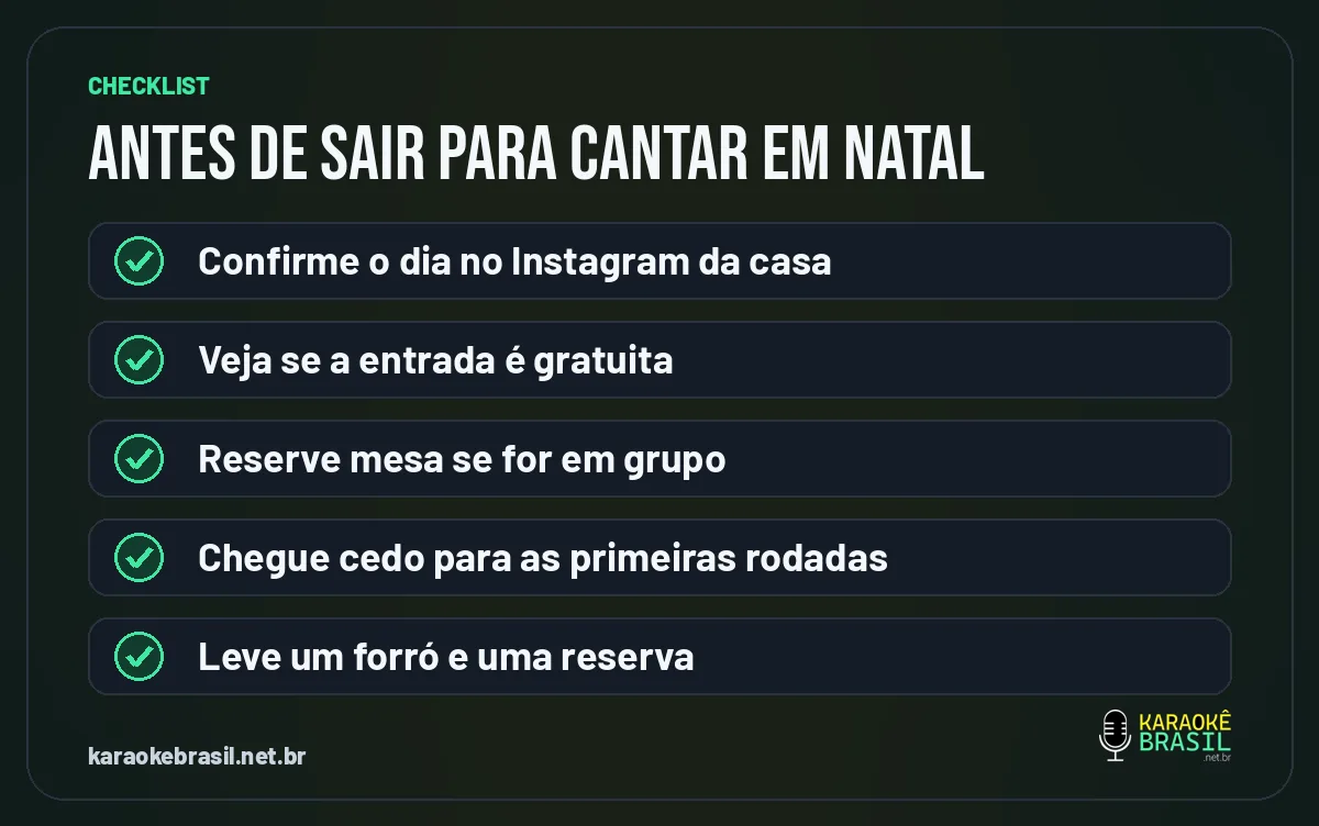 Checklist antes de sair para cantar karaokê em Natal