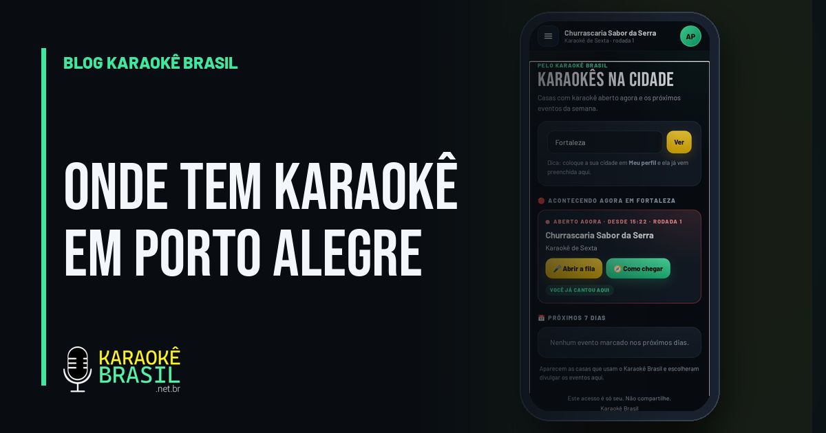 App do cantor mostrando os karaokês abertos na cidade