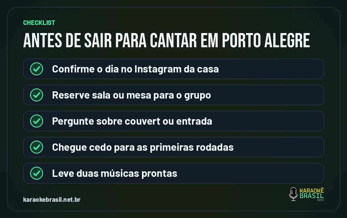 Checklist antes de sair para cantar karaokê em Porto Alegre