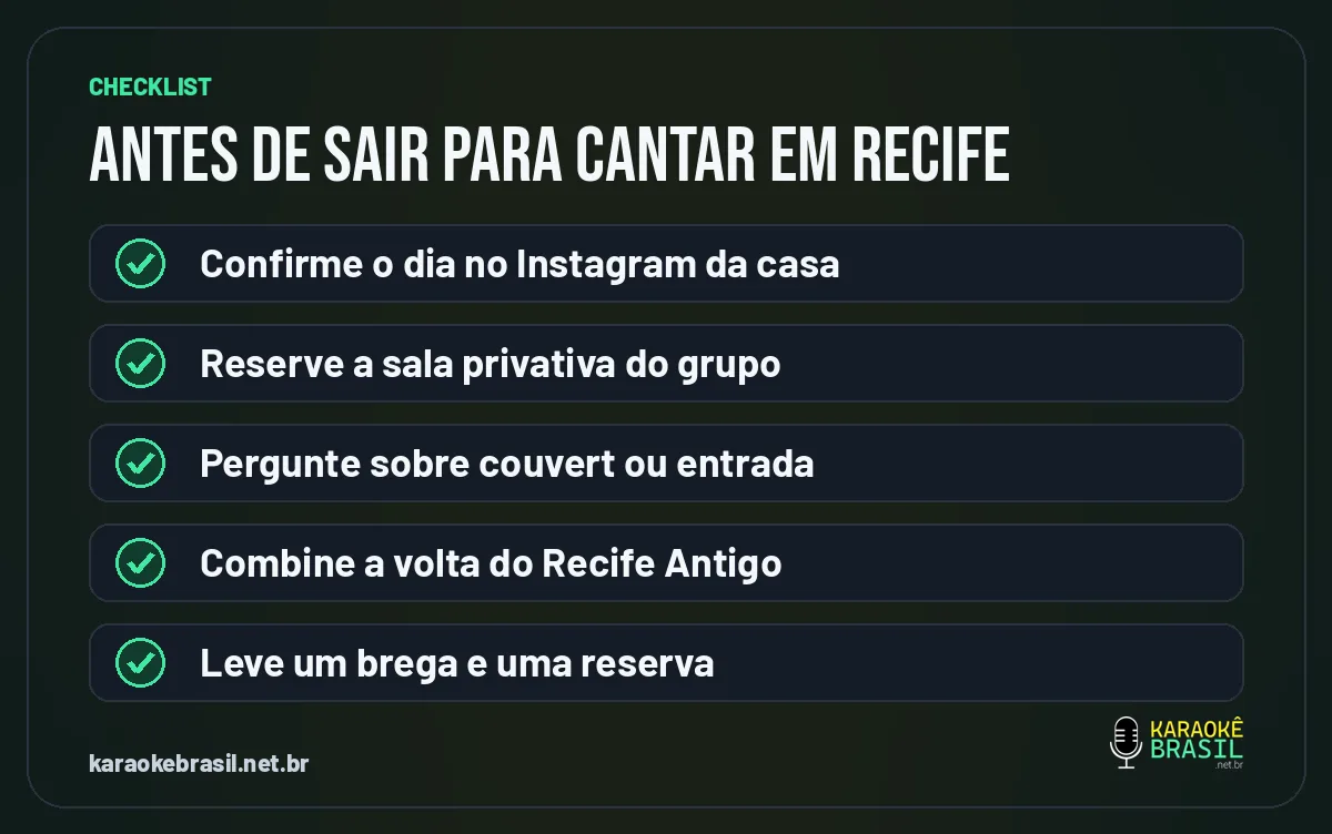 Checklist antes de sair para cantar karaokê em Recife