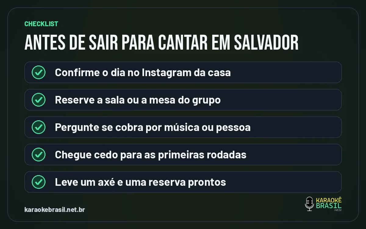 Checklist antes de sair para cantar karaokê em Salvador