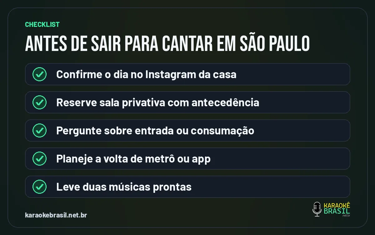 Checklist antes de sair para cantar karaokê em São Paulo