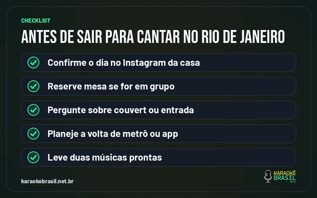 Checklist antes de sair para cantar karaokê no Rio de Janeiro